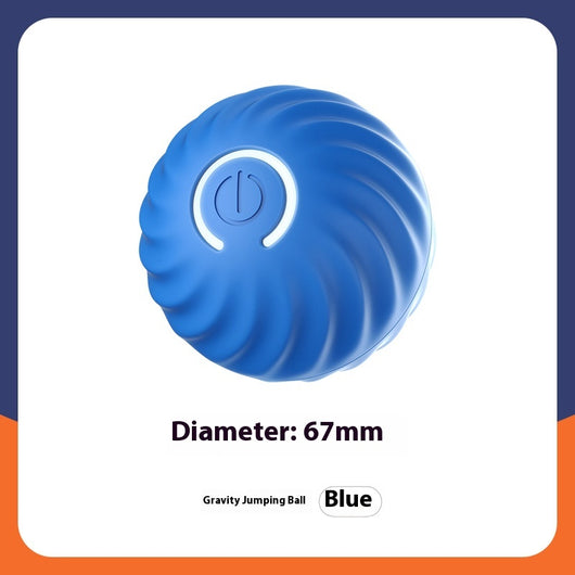 Blue gravity intelligent charging dog toy, a spherical interactive pet ball with a textured wavy surface and power button. - Image 4