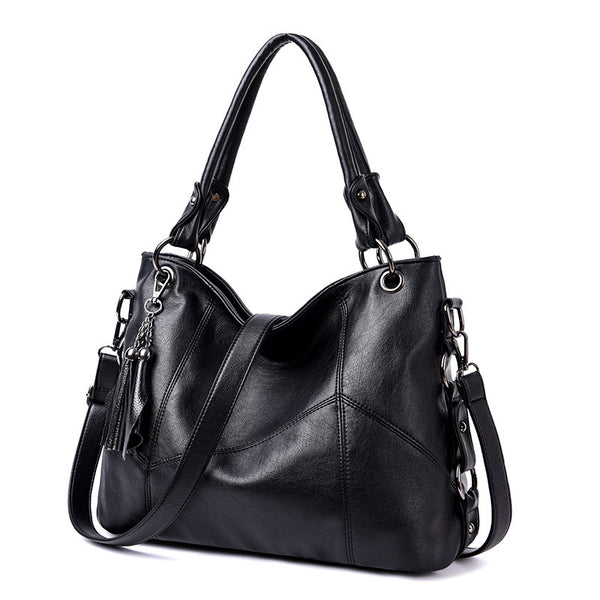 Bolso Bandolera de Cuero PU con Detalles de Costura y Borlas para Mujer