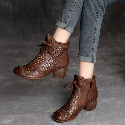 Sandalias Mujer Piel Tacón Medio Chunky Cordones Punta Redonda - Image 3