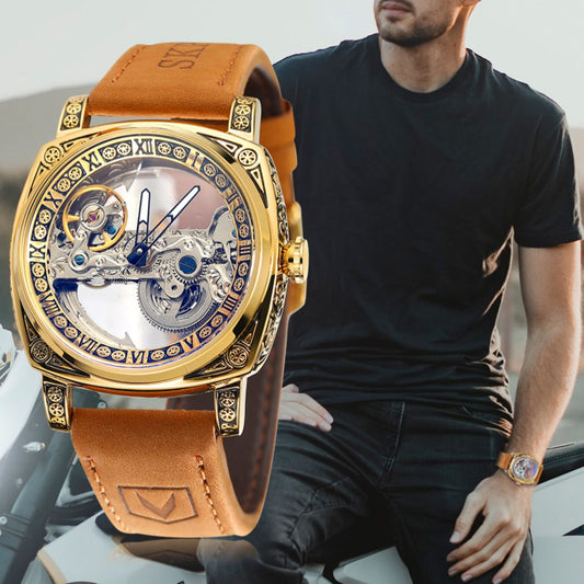 Reloj Mecánico Automático Vintage con Correa de Cuero Genuino