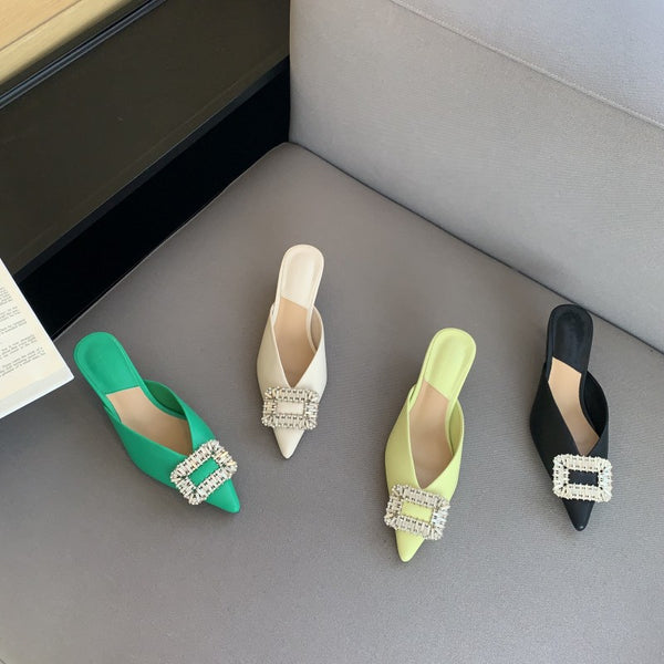 Sandalias con Hebilla de Strass Cuadrada - Diseño Elegante para Mujer