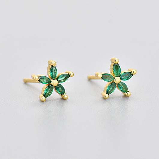 Aretes de Piedra de Caballo con Flor de Cinco Pétalos y Diamantes de Color - Image 21