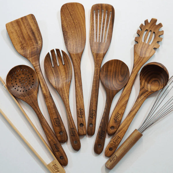 Espátula de Madera de Teca con Mango Largo - Voltea Perfecta para tu Cocina