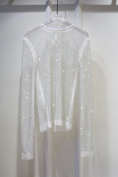 Blusa Transparente de Manga Larga con Cristales y Diamantes Brillantes - Image 3