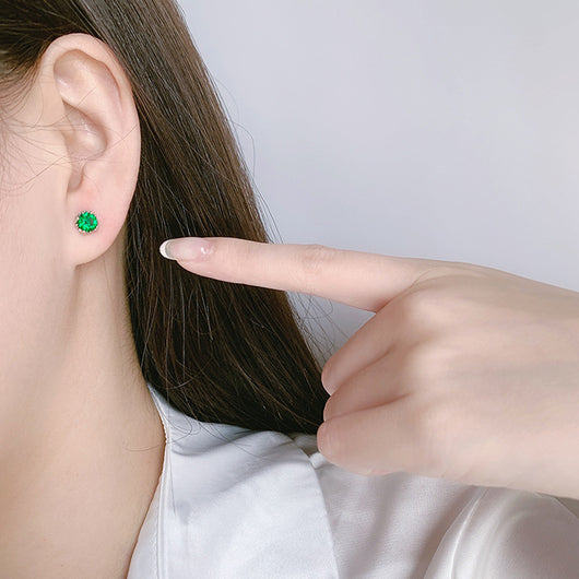 Aretes de Plata Esterlina S925 con Circón Esmeralda y Cierre de Tornillo - Image 3