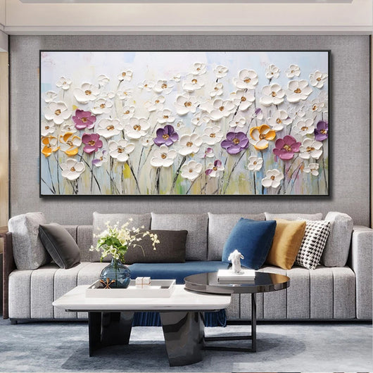Cuadro Abstracto Flores Blancas - Pintura al Óleo Sobre Lienzo Hecho a Mano - Image 12