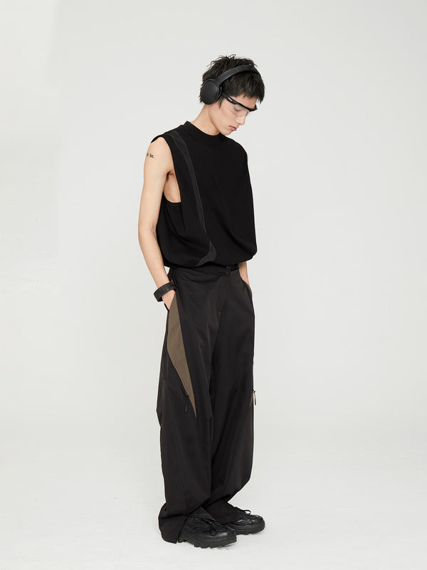 Pantalón Ancho Mujer con Cintura Ajustada y Textura Oblicua