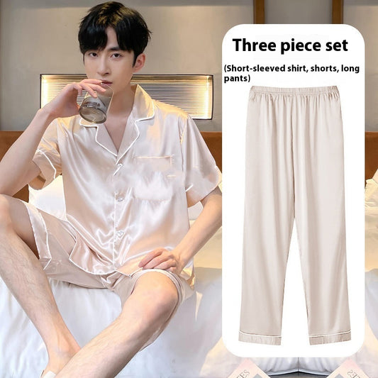 Pijama de Seda Helada para Hombre - Conjunto de Tres Piezas