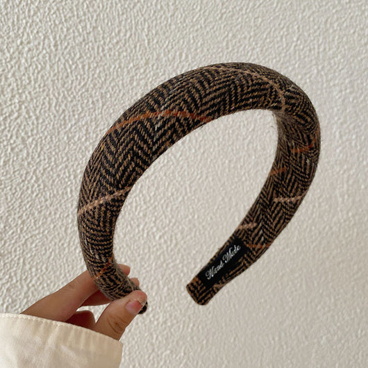 Diadema Ancha de Lana Estilo Coreano Cuadros Otoño Invierno - Image 8