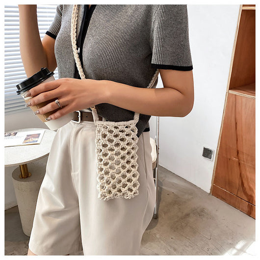 Bolsa Mensajera Tejida de Colores Lisos - Estilo Casual Multiusos - Image 10