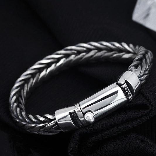 Pulsera Tejida en Plata S925 Estilo Quilla para Hombre