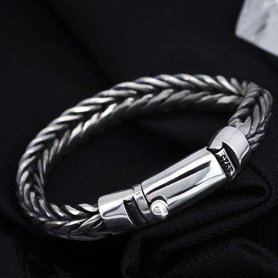 Pulsera Tejida en Plata S925 Estilo Quilla para Hombre