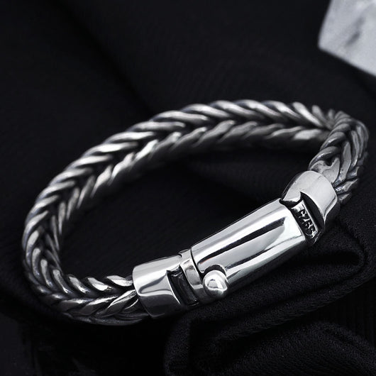 Pulsera Tejida en Plata S925 Estilo Quilla para Hombre