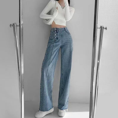 Pantalones Vaqueros de Cintura Alta con Diseño Irregular para Mujer