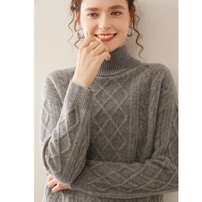 Suéter Cashmere Suelto con Cuello Alto - Tejido Grueso de Tres Capas - Image 8