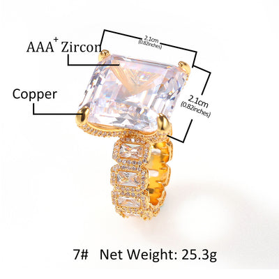 Anillo de Lujo Hip Hop Chapado en Oro con Zirconia Grande para Hombre - Image 8