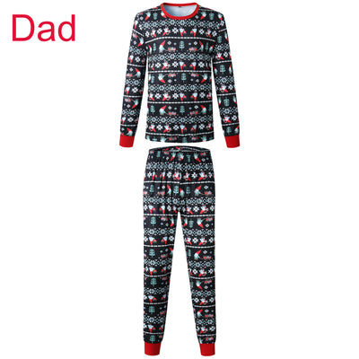 Dad's black long-sleeve pajama set with festive gnome and snowflake fair isle pattern, red trim. - Image 17