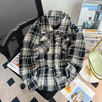 Chaqueta Camisa de Lana a Cuadros con Botones para Hombre - Image 4