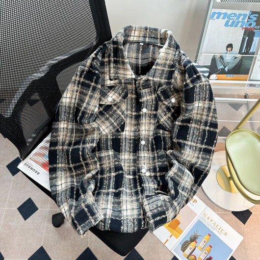 Chaqueta Camisa de Lana a Cuadros con Botones para Hombre - Image 4