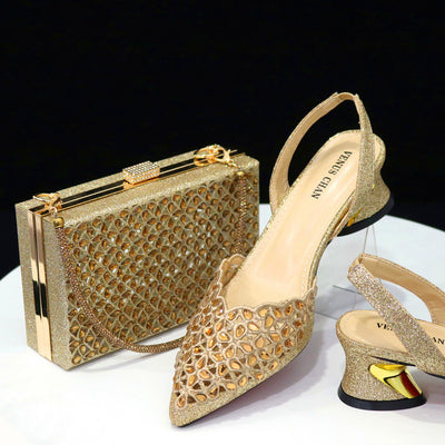 Conjunto de Sandalias de Tacón Medio Punta Cuadrada con Bolso a Juego - Image 17