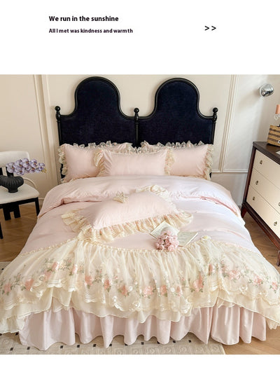 Juego de Cama Cuatro Piezas con Encaje Bordado en Algodón Chiffon - Image 29