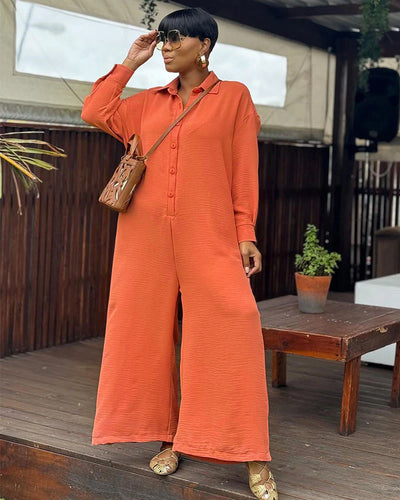 Jumpsuit Casual Holgado Cuello Redondo Manga Larga Pierna Ancha - Image 6