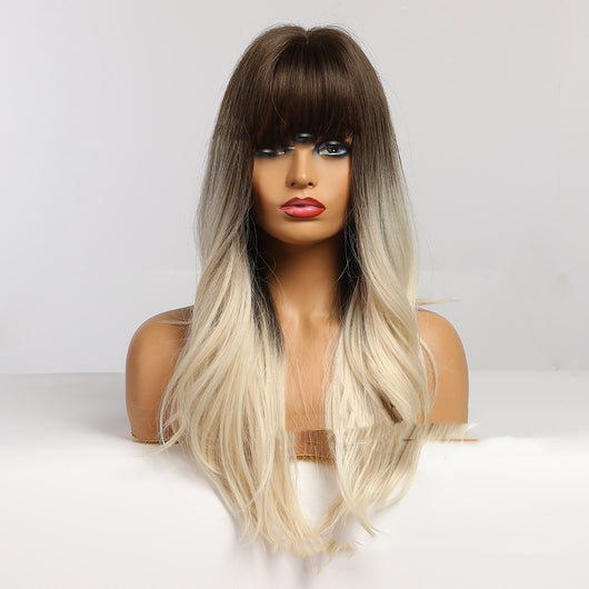 Peluca Larga Rizada Degradado Oro Blanco para Mujer - Image 8