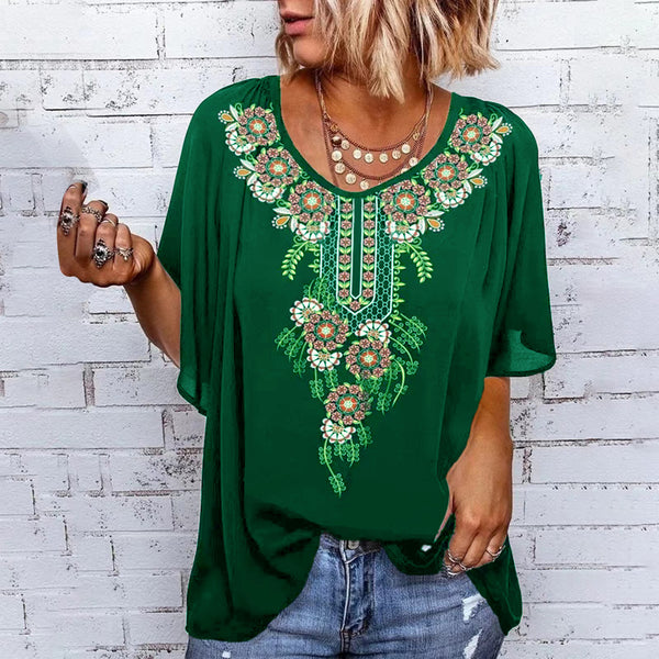 Blusa Étnica Estampada con Volantes en las Mangas