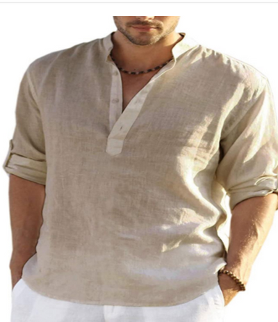 Camisa Casual de Algodón y Lino con Bordado para Hombre - Image 7