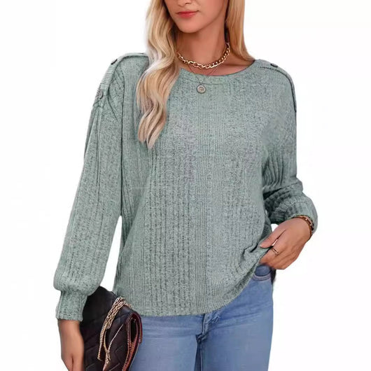 Blusa Manga Larga Cuello Redondo con Cierre Decorativo - Image 4