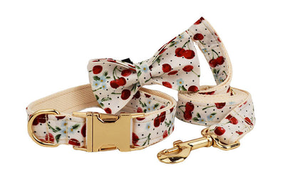 Collar para Mascotas con Estampado de Cerezas, Correa de Tracción y Hebilla Dorada Desprendible - Image 18