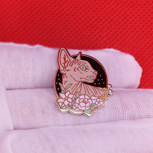 Broche Floral Gato sin Pelo - Adorable Pin de Moda
