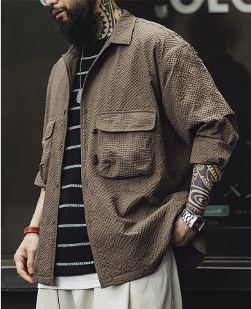 Camisa de Trabajo Outdoor Cuello Cubano Seersucker Manga Larga - Image 10