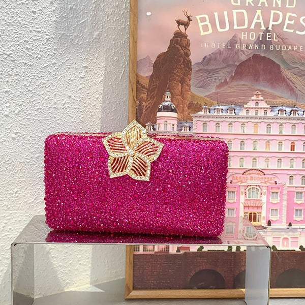 Bolso Bandolera Elegante con Flores y Diamantes para Eventos