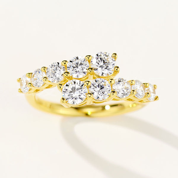 Anillo de Plata 925 Doble Capa con Diamantes de Imitación y Diseño Abierto