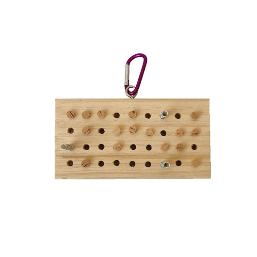 Pile of 30 small, light brown wooden stoppers, replacement buttons for a parrot keyboard toy. - Image 5