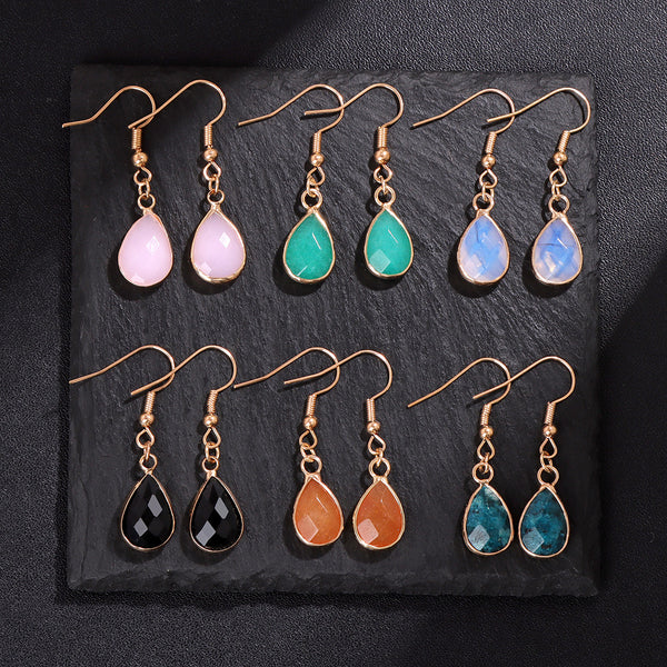 Aretes Colgantes de Piedra Gota de Agua - Diseño Versátil para Mujer