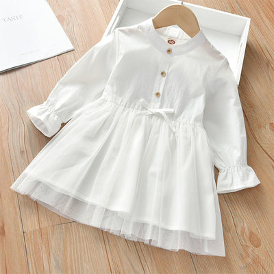 Vestido Princesa Coreano de Gasa Blanca con Mangas Largas para Bebé - Image 8