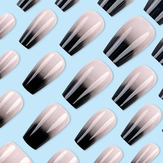 Uñas Postizas Degradado Blanco y Negro Efecto Bailarina - Image 10