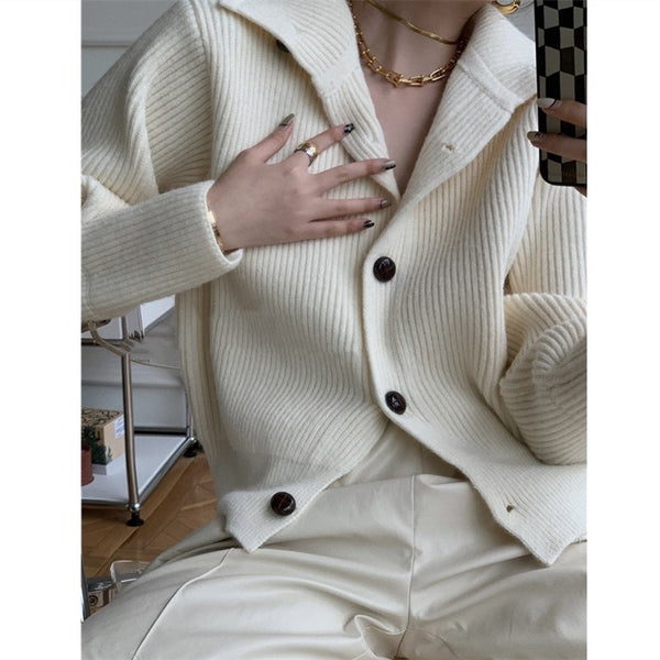 Cardigan Tejido Cuello Alto Mujer - Suéter Holgado Manga Larga