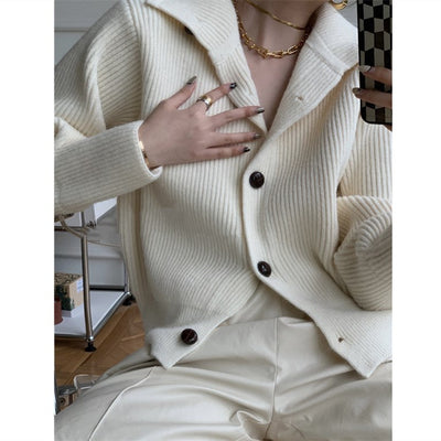 Cardigan Tejido Cuello Alto Mujer - Suéter Holgado Manga Larga