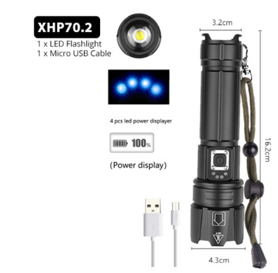 Linterna LED Recargable USB con Pantalla de Potencia y Zoom Ajustable - Image 10