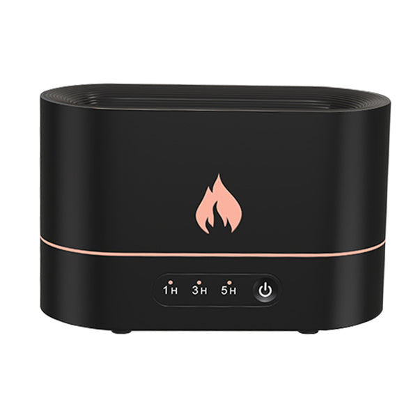 Black flame aromatherapy machine with a rose gold flame icon and timer settings for 1, 3, and 5 hours. - Image 7