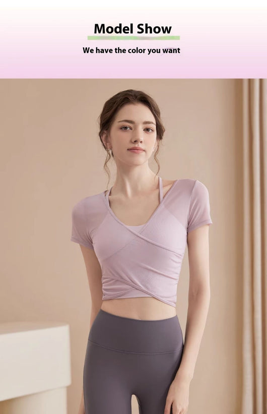 Conjunto de Pilates Manga Corta con Soporte de Pecho - Image 20