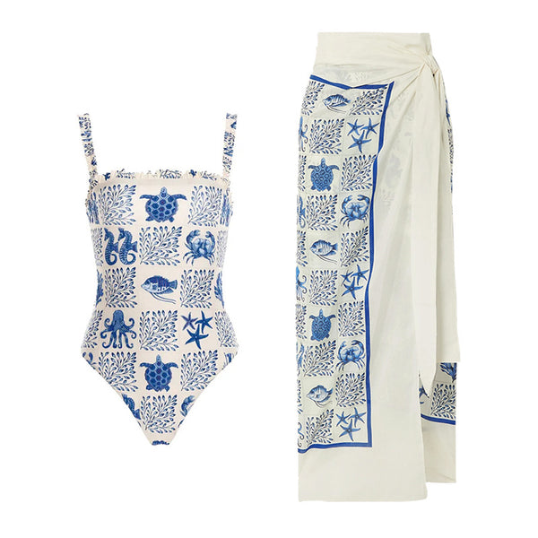 Traje de Baño Estampado Hombros Descubiertos con Tirantes Finos para Mujer