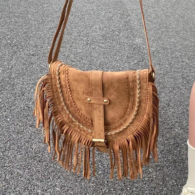 Bolso Bandolera Retro de Ante con Borlas para Mujer - Image 4
