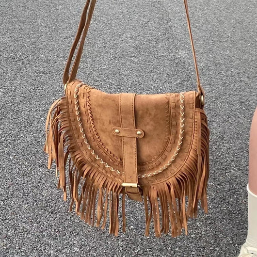 Bolso Bandolera Retro de Ante con Borlas para Mujer - Image 4