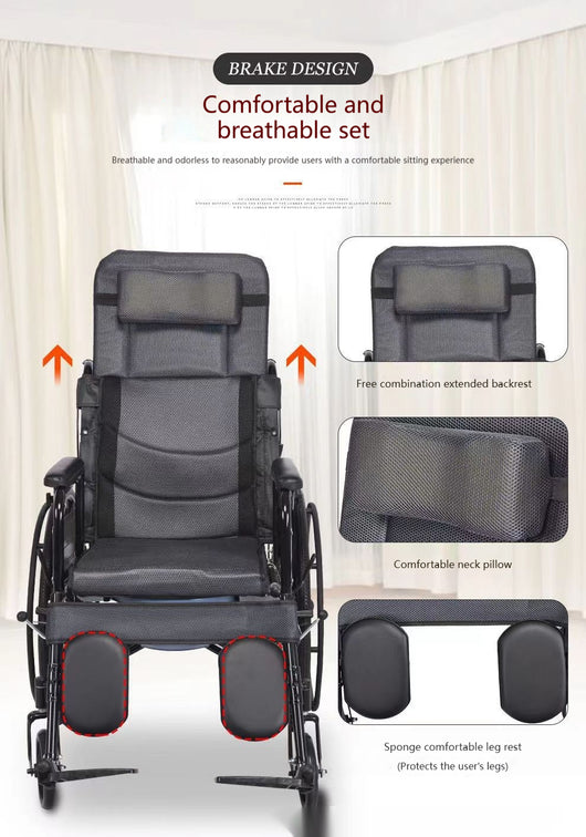Silla de Ruedas Plegable Ligera con Inodoro Integrado para Adultos Mayores - Image 12