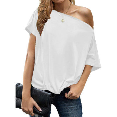 Playera Suelta de Manga Corta con Hombros Asimétricos para Mujer - Image 6