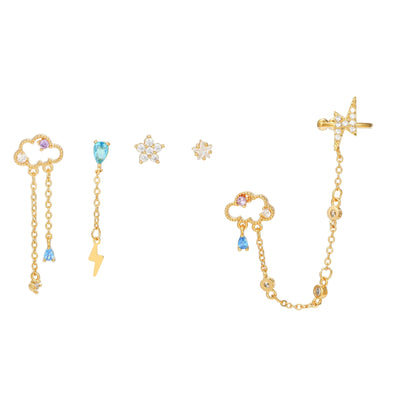 Aretes Colgantes de Oro Real con Zirconia y Clip para Cartílago - Image 10